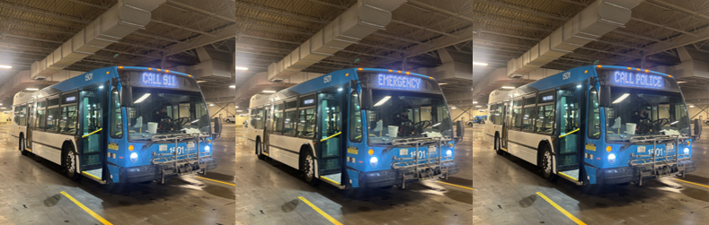 Emergency message on display of a bus reads Call 911